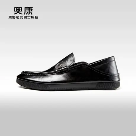 AOKANG奥康春秋季新款商务休闲乐福鞋男真皮软底经典豆豆鞋商品大图