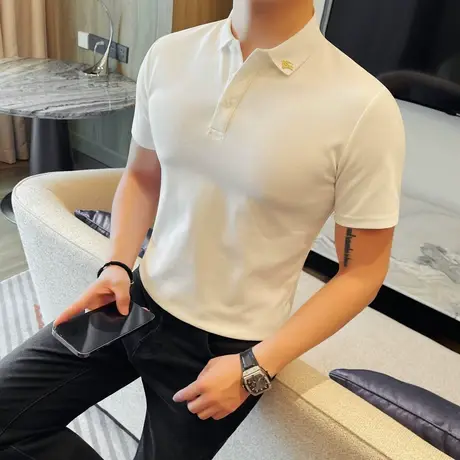 2025短袖T恤夏季潮牌时尚翻领半袖上衣潮流个性POLO衫半袖体恤男商品大图