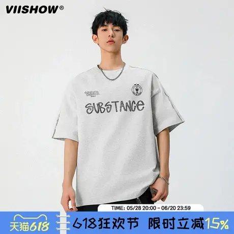 VIISHOW欧美复古潮流纯棉短袖T恤男夏季新品学生宽松字母百搭上衣商品大图