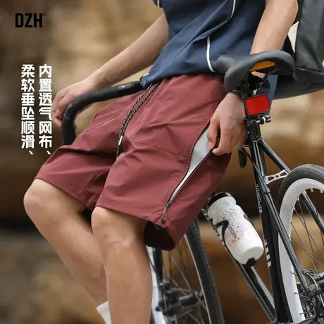 男士速干红色短裤男夏季薄款网眼透气户外工装五分裤潮牌半裤中裤商品大图