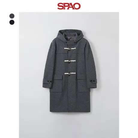 SPAO韩国同款冬季男士简约连帽毛呢外套羊毛大衣SPJWE4VC04商品大图