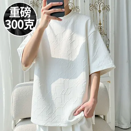 2025新款美式华夫格重磅男士胖子T恤短袖加肥加大码男装半袖夏季商品大图
