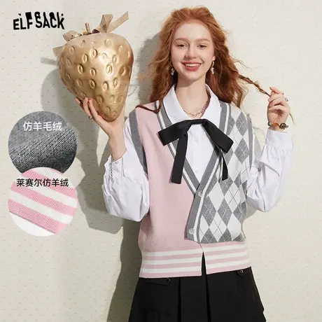 妖精的口袋v领格纹马甲背心女2023秋季新款学院风无袖毛衣小背心图片