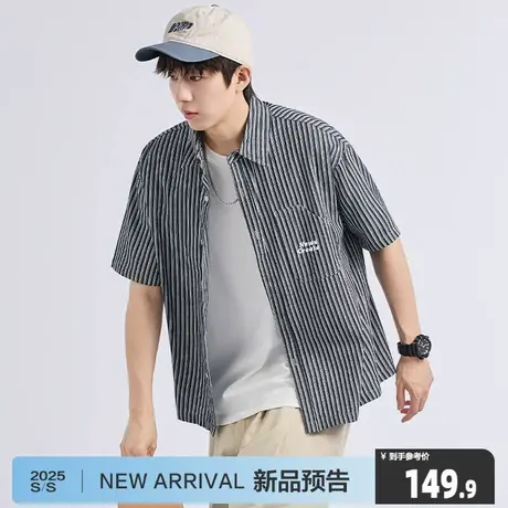 唐狮2025夏季新款男短袖衬衫条纹衬衣开衫学生日系短袖外套潮6.13图片