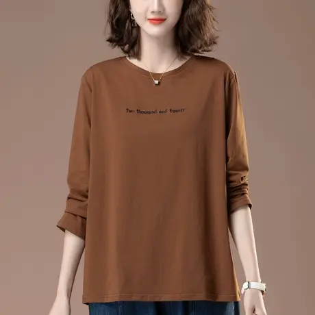 春秋衣长袖T恤女新款加肥加大码女装宽松中年妈妈显瘦上衣打底衫商品大图