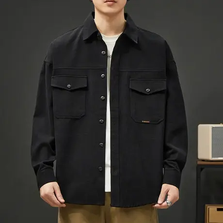 秋季宽松纯棉痞帅翻领长袖衬衫春秋款男士高端牛仔外套上衣服男装商品大图