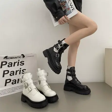 马丁靴女2023新款春秋季复古镂空透气短筒凉靴粗跟厚底洋气机车靴图片