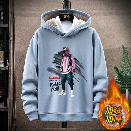 秋冬季加绒加厚连帽长袖卫衣男士宽松韩版潮流百搭男装上衣服帽衫商品大图