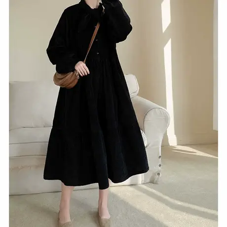 胖妹妹秋装新品灯芯绒宽松显瘦休闲长裙图片