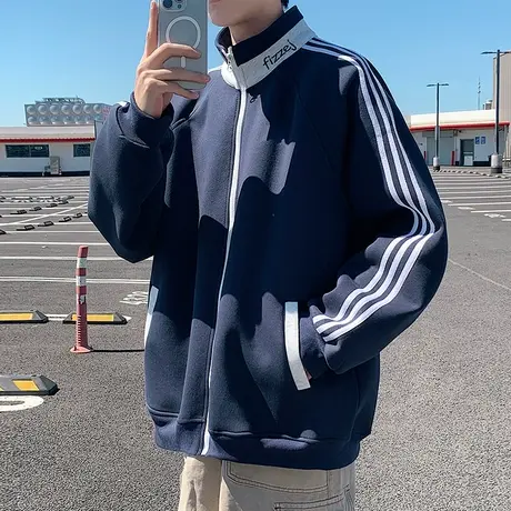 开衫拉链立领卫衣男士春秋季2025新款青少年潮牌美式撞色高街外套商品大图