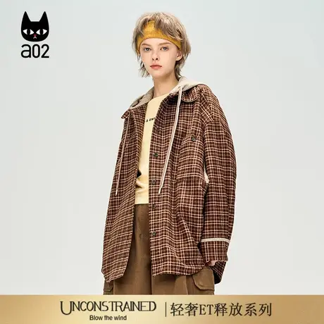 a02【ET释放系列】复古美拉德格子衬衣外套女2025新款秋季连帽商品大图