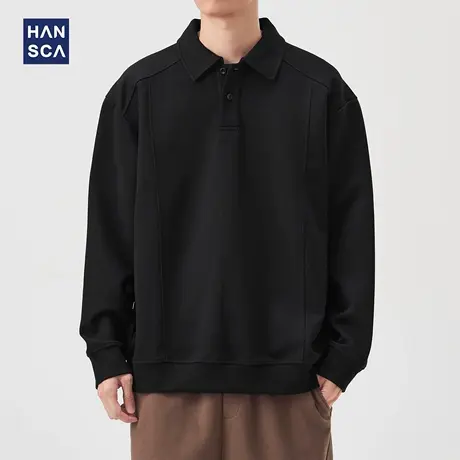 hansca420g重磅针织POLO领卫衣男士2025新款秋季宽松翻领休闲上衣图片