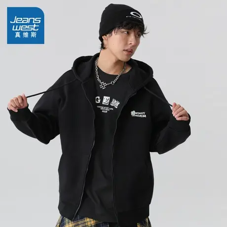 JR真维斯男装休闲连帽卫衣外套 2025冬季新品 情侣印花时尚开衫商品大图