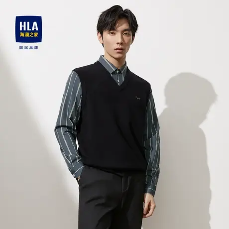 HLA/海澜之家撞色条纹双领针织衫23秋季新款修身假两件打底毛衣男图片