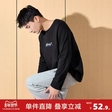 唐狮秋季新款长袖T恤男印花小细节宽松上衣简约内搭打底衫潮商品大图