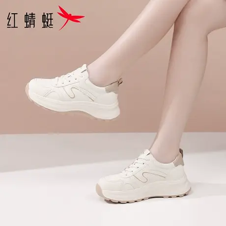 红蜻蜓女鞋2025冬季新款鞋子白色休闲运动鞋厚底老爹鞋女增高大码商品大图