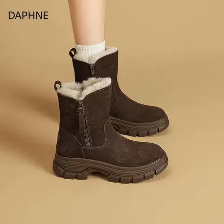 达芙妮女鞋厚底增高雪地靴2025冬季新款加绒加厚棉鞋保暖冬季靴子图片