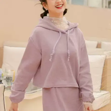 桔熊秋冬季温柔风保暖长袖针织衫宽松连帽短款毛衣女大码AB16645图片