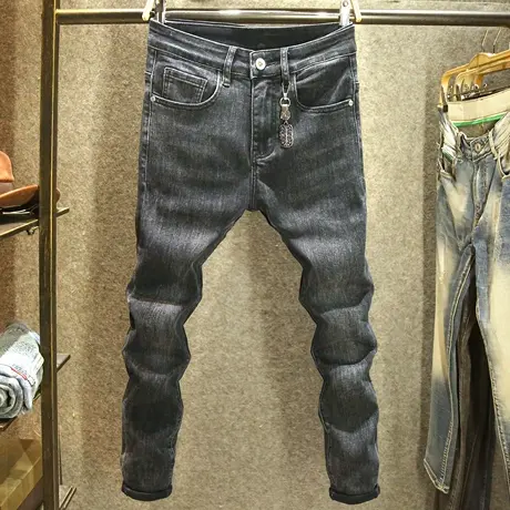 黑色高端水洗牛仔裤男士秋冬款修身百搭小脚裤高品质柔软面料长裤商品大图