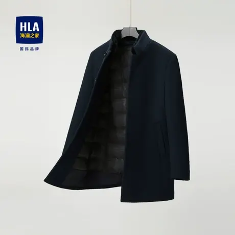 HLA/海澜之家羊毛大衣23秋冬新款鹅绒内胆保暖水貂毛领毛呢外套男商品大图