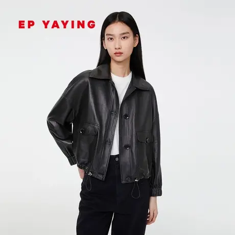 EP YAYING雅莹女装短款高腰绵羊皮抽绳皮外套 商场同款新款P101A图片