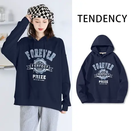 ZR真维斯卫衣女2023新款春秋季爆款连帽宽松休闲高级感藏蓝色外套图片