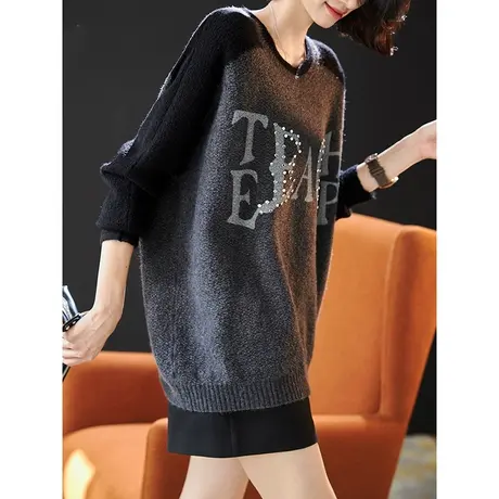 宝诗黎【新品价168元】圆领字母钉珠宽松毛衣GGD5008商品大图