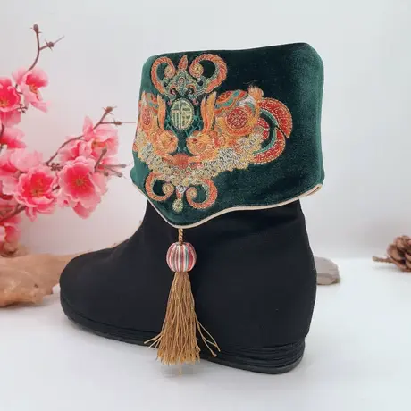 【金祥兔】中国风千层底布鞋刺绣棉靴内增高女靴时尚女棉靴商品大图