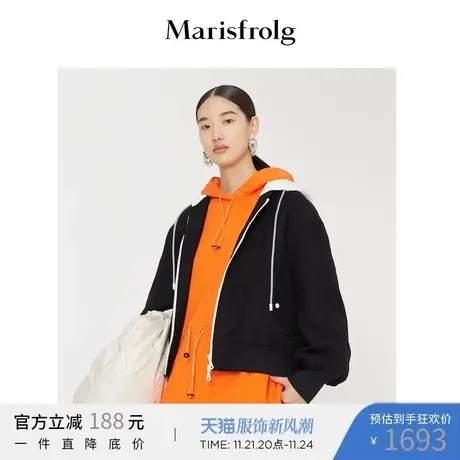 玛丝菲尔2021年女装冬季新款黑色棒球服式连帽短外套商品大图