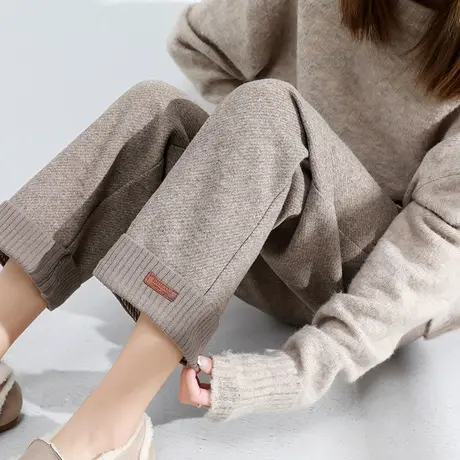 毛呢裤子女春秋季2024新款高腰显瘦垂感九分宽松直筒裤加厚阔腿裤商品大图