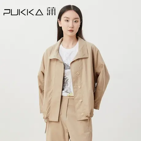 蒲PUKKA   独家设计宽松短款女外套休闲春款落肩袖抽绳显瘦风衣图片