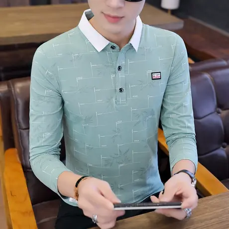 2023春秋新款男士短袖t恤衬衫领半袖polo衫青年潮流男装潮牌衣服商品大图