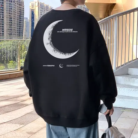 麂皮绒卫衣男春季ins潮牌美式高街圆领长袖t恤春秋款宽松无帽上衣商品大图