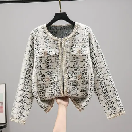 2023春装新款韩版宽松圆领小香风针织衫女士开衫外套毛衣长袖上衣商品大图