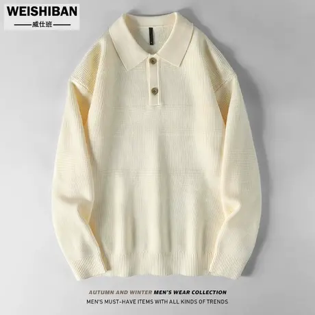 秋冬季新款POLO领针织衫毛衣男高级感套头慵懒风外穿保暖毛线衣男商品大图