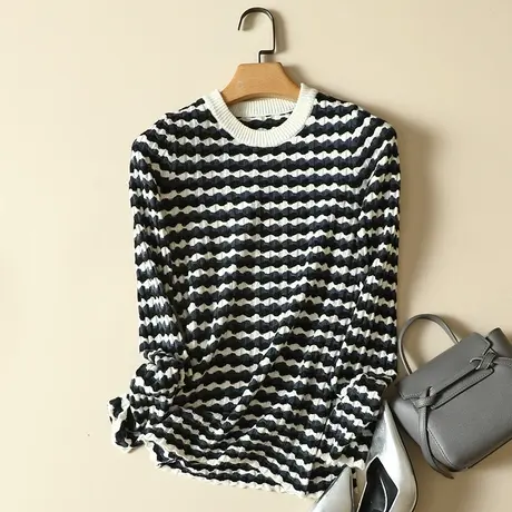 清仓！秋冬套头毛衣女2023年新款修身条纹短款非羊绒长袖打底衫图片