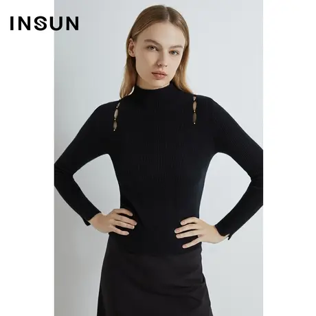 INSUN恩裳线上专选冬季半高领镂空毛针织衫羊绒衫图片