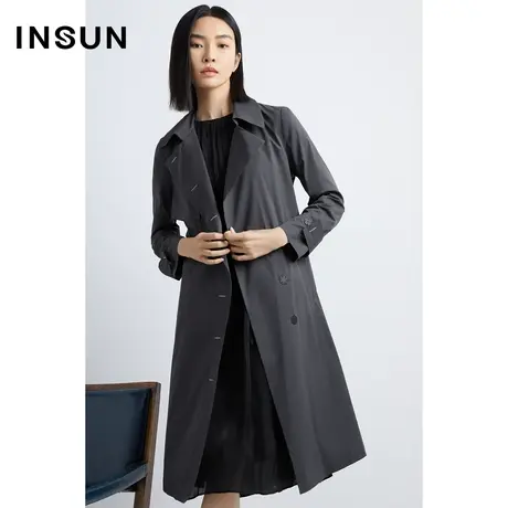 INSUN恩裳秋季垂感直身棉质风衣外套图片
