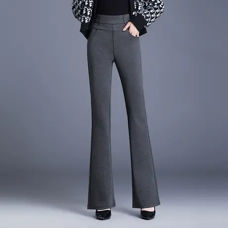 秋冬高腰微喇叭裤女2023新款大码弹力显瘦长裤加绒加厚通勤休闲裤商品大图