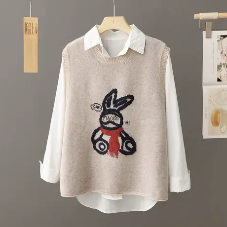 学院风刺绣针织马甲女背心春秋新款2024叠穿坎肩无袖毛衣马夹外搭商品大图