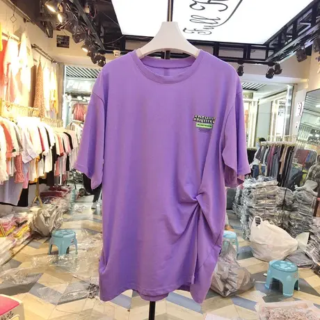 网红ins超火短袖t恤女夏季2020新款韩版潮时尚开叉打结宽松上衣服商品大图