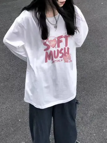 T恤女春秋冬美式复古oversize长袖打底衫ins潮宽松慵懒显瘦上衣服图片