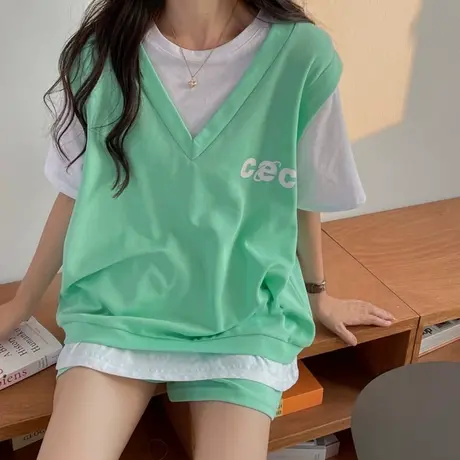 运动套装女夏季2025年新款学生宽松可盐可甜短袖短裤休闲两件套潮图片