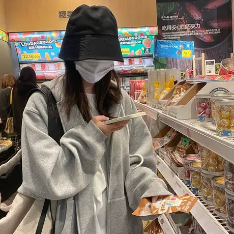 灰色oversize大码开衫连帽卫衣ins潮早秋宽松拉链薄款外套女上衣商品大图