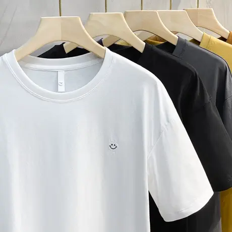 笑脸绣花2023新款男士短袖T恤潮流百搭半袖宽松打底衫夏装上衣服商品大图