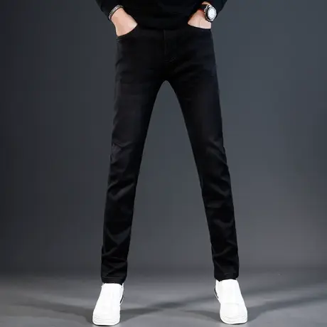 纯黑色牛仔裤男款2023新款秋冬季潮流修身小脚弹力轻奢休闲裤子男商品大图