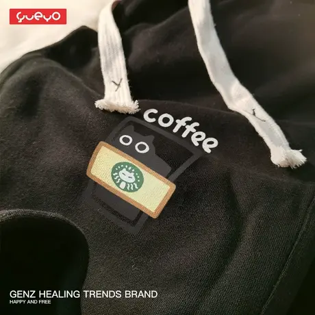 悦游 猫巴克狗啤酒 长裤男冬季黑猫萨摩宽松束脚加绒情侣休闲裤图片