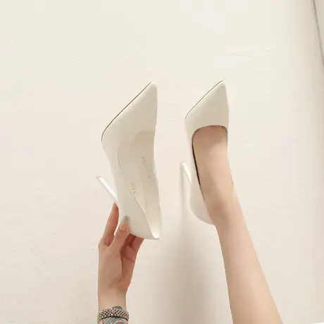 软皮尖头职业单鞋女2024年春季新款法式气质百搭浅口高跟鞋女细跟图片