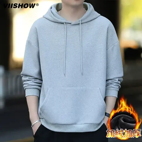 VIISHOW卫衣男生连帽春秋冬季纯棉运动纯色百搭宽松大码男女外套商品大图