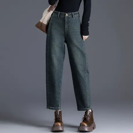 加绒牛仔裤女冬季2024年新款今年流行裤子小个子九分裤复古老爹裤商品大图